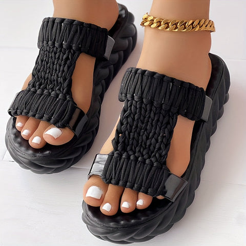 Bequeme Damen Sandalen mit Geflochtenem Obermaterial und Plattformsohle