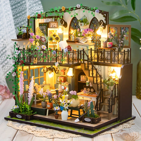 DIY Miniatur Gewächshaus-Haus mit Beleuchtung – Handgefertigtes 3D Puzzle für kreative Dekoration