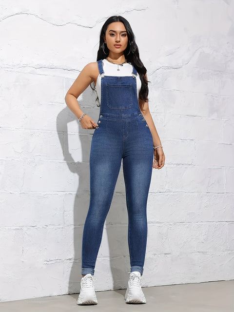 Stylische Denim Latzhose Jumpsuit für Damen – Ärmellos und Skinny Fit für lässige Outfits