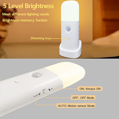 LED Nachtlampe mit Bewegungssensor – USB-aufladbar und einstellbare Helligkeit für Schlafzimmer und Flure