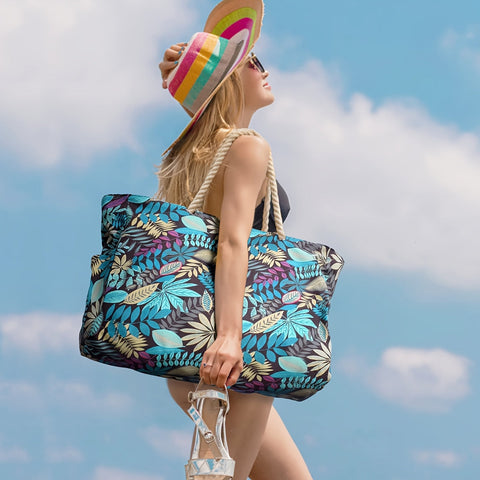 Trendige große Strandtasche mit Blattdruck - Geräumig, langlebig und perfekt für den Urlaub