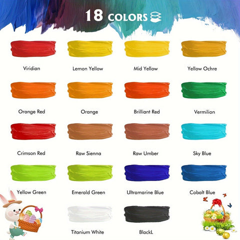 Acrylfarbe Set – 28 Stück, einschließlich 18 Farben Acrylfarbe und 10 Pinseln
