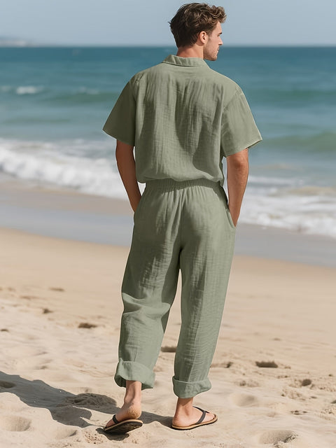 Herren Casual Leinen Set – Bequem und Luftig mit Langer Hose und Kurzarm