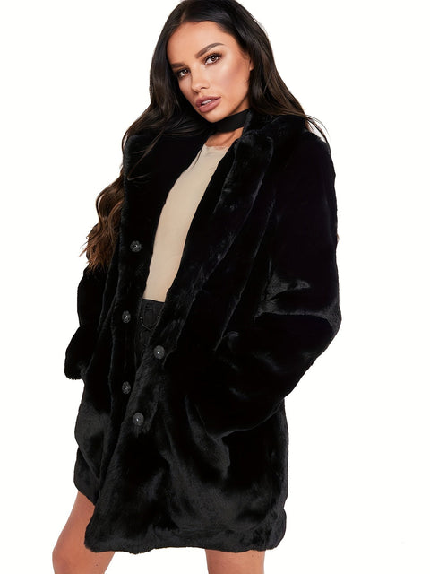 Eleganter Damen Mid-Länge Winter Faux-Fur Mantel - Stilvoll und Warm für Kalte Monate
