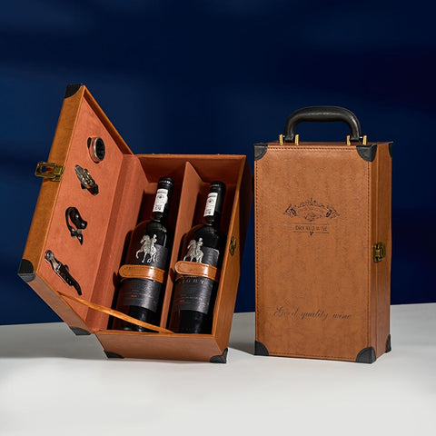 Klassischer 2-Flaschen Weinkühler mit Zubehör – Tragbare Geschenkbox