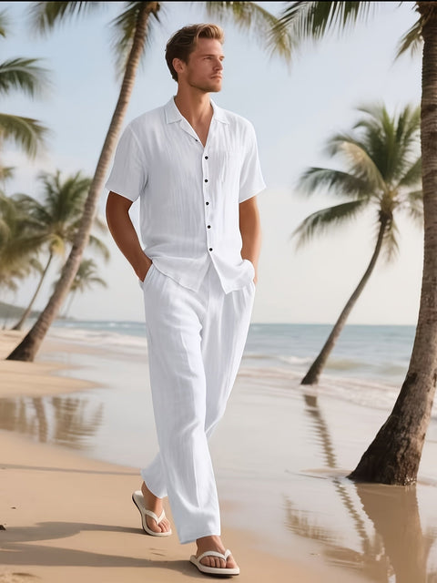 Herren Casual Leinen Set – Bequem und Luftig mit Langer Hose und Kurzarm