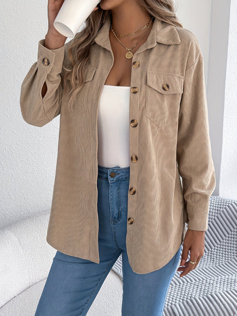 Lässige Cord-Jacke für Damen – Lange Ärmel und Klassischer Kragen, Perfekt für den Herbst und Winter