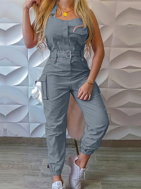 Effen Cargo Jumpsuit für Damen – Ärmellos und Mit Gürtel für Komfort und Stil