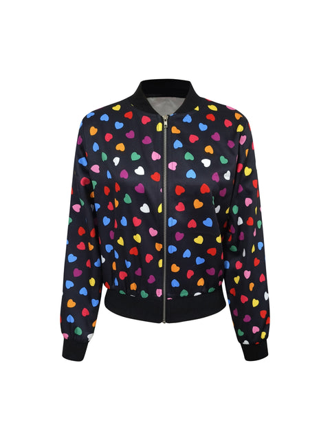Fröhliche Herzchen Bomberjacke – Stilvolle und Bequeme Zip-up Jacke für Frühling und Herbst