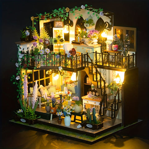DIY Miniatur Gewächshaus-Haus mit Beleuchtung – Handgefertigtes 3D Puzzle für kreative Dekoration