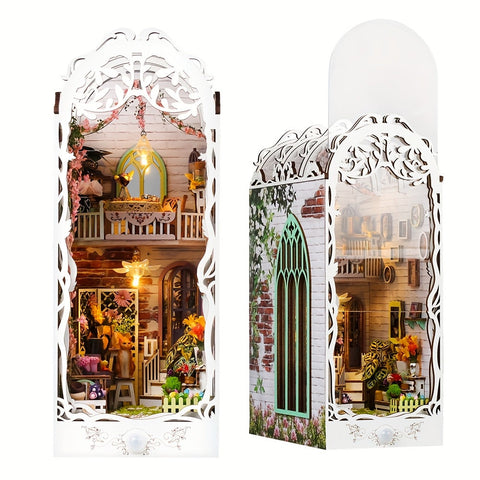 3D Holzpuzzle Haus – Weißes Blumenhaus mit Beleuchtung und Staubschutz