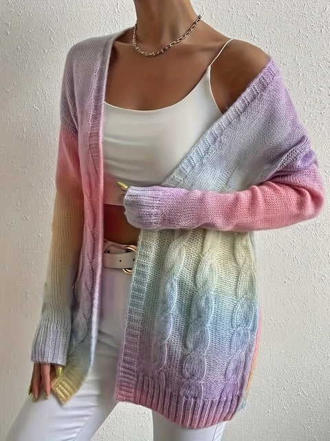 Pastellfarbiger Gradient Offene Vorderseite Cardigan – Stilvoll und Bequem für Herbst und Frühling