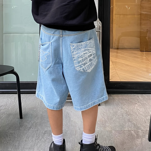 Lässige Bermuda-Jeansshorts – Lockere Passform mit stilvollen Blumenstickereien