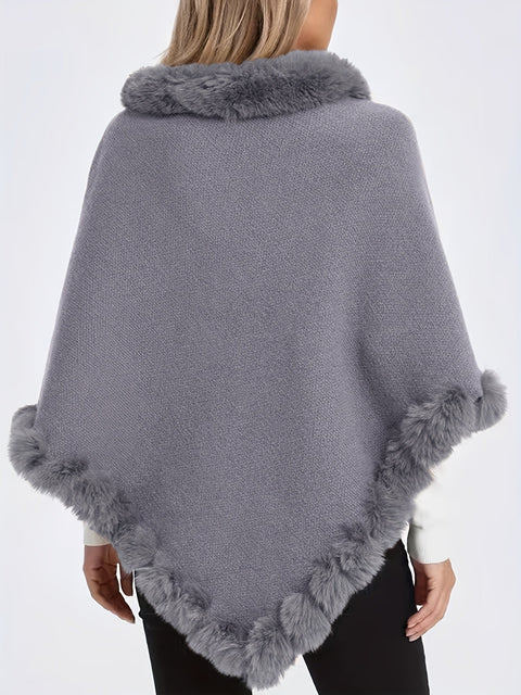 Luxe Dicke Strickpullover für Damen - Mit Kunstfellrand und schickem Pullover-Cape für den Winter