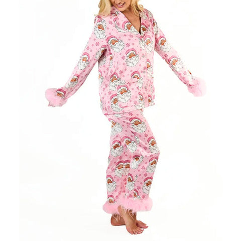 Festlicher Fluff Damenpyjama – Weihnachtsstil, Bequem und Warm