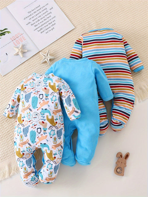 3-teiliges Baby-Overall-Set mit Tiermotiven – Lange Ärmel für Aktivitäten im Freien