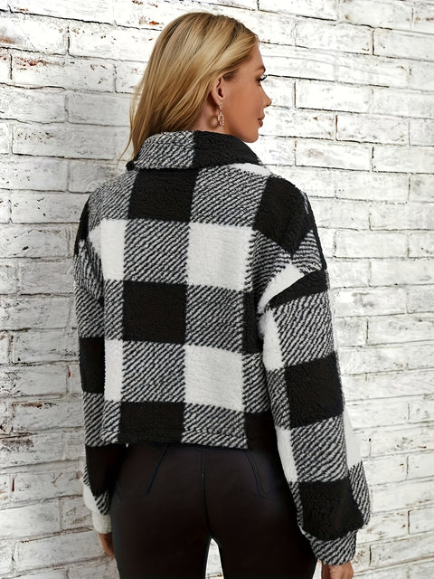 Luna Karierter Teddy-Jacke - Wärme und Stil für Damen
