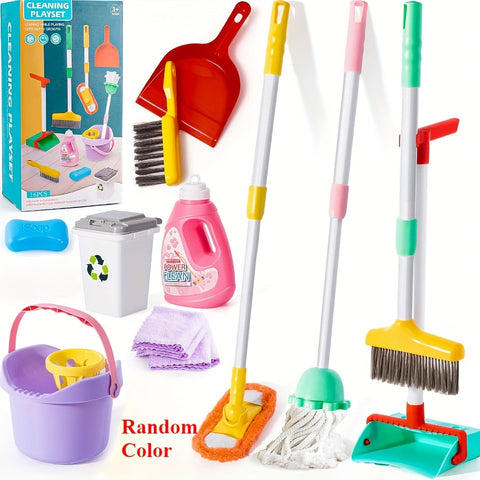 Reinigungs-Spielset für Kinder – Verstellbarer Mop, Besen und Kehrschaufel Set