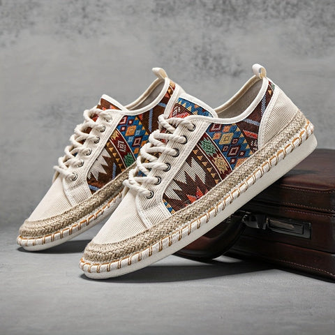 Boho Espadrille Sneakers für Herren – Atmungsaktives Canvas mit Bunt Gesticktem Design