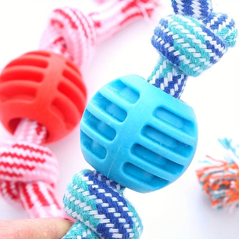 Interaktives Hundekauspielzeug – Mit Buntem Knoten und Gummiball
