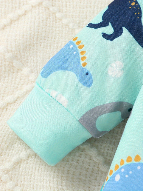 9-teiliges Babyoutfit Set mit Dinosauriern, Wolken und Punkten – Inklusive Body, Mütze und Lätzchen
