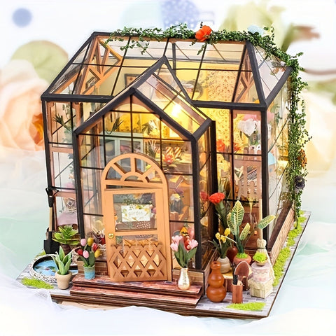 Miniatur Gewächshaus Bücher Ecke – DIY 3D Modell mit LED Beleuchtung