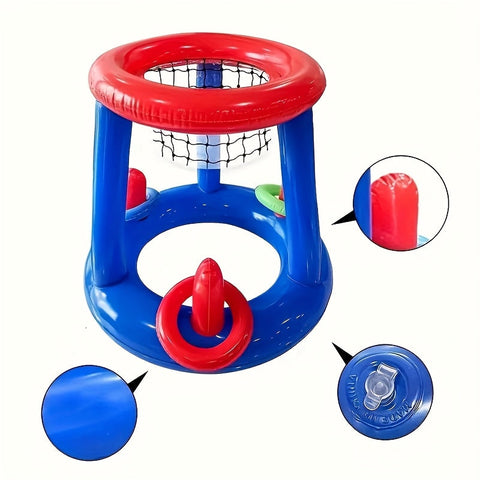 Aufblasbares Schwimmbad-Basketballset – Korb, Ball und Ringe Inbegriffen