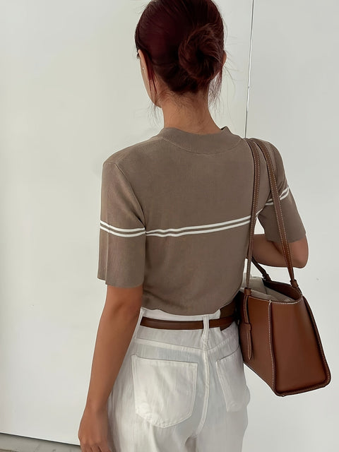 Damen Gestreiftes Polo-Shirt mit Reißverschlussdetail – Leichtes Sommerliches Casual Top