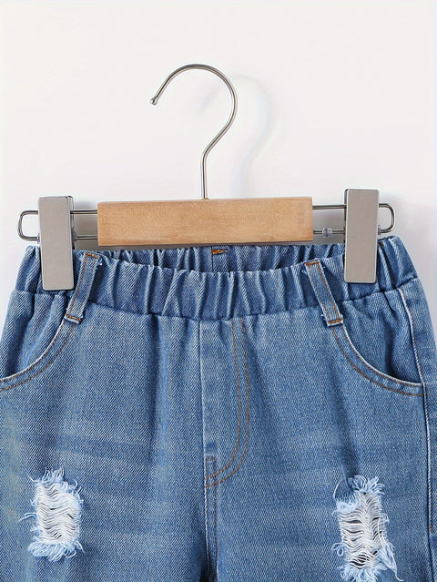 Lässige Ripped Denim Jacke und Hose Set – Perfekt für Abenteurer-Jungen