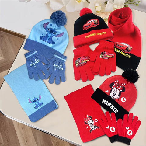 Winterset für Kinder – Mütze, Handschuhe und Schal Set mit Cartoon-Charakteren