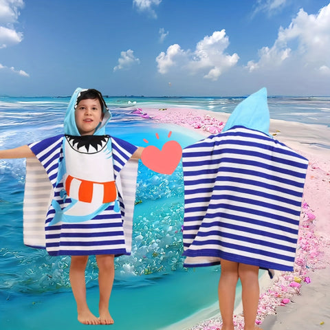 Cartoon Dinosaurier und Piraten Strandtuch für Kinder – Weiche Badedecke mit Kapuze