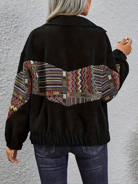 Tribal Print Corduroy Jacke – Fröhlich und Stilvoll für Frühling und Herbst