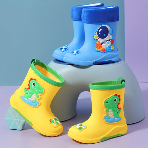 Kinder Gummistiefel mit Cartoon Weltraumreisender – Warm und Wasserdicht für den Winter