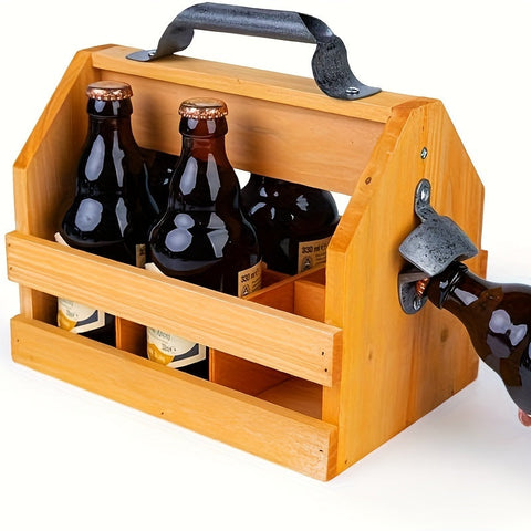 Holzflaschen-Caddy mit Flaschenöffner - Perfektes Vatertagsgeschenk oder Kundenpräsent