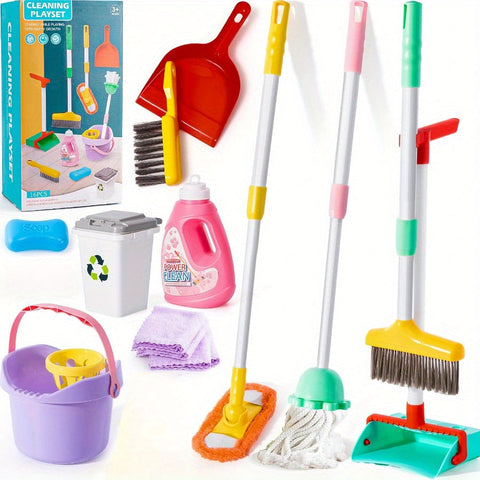 Reinigungs-Spielset für Kinder – Verstellbarer Mop, Besen und Kehrschaufel Set