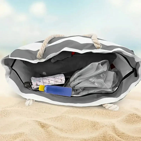 Gestreifte Strandtas – Geräumige Reisetasche mit stabilen Seilhänden für Transport und Outdoor-Urlaube