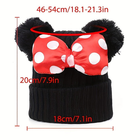 Sanne Schattige Minni Mütze für Kinder - Strick-Beanie mit Schleife und Pompons