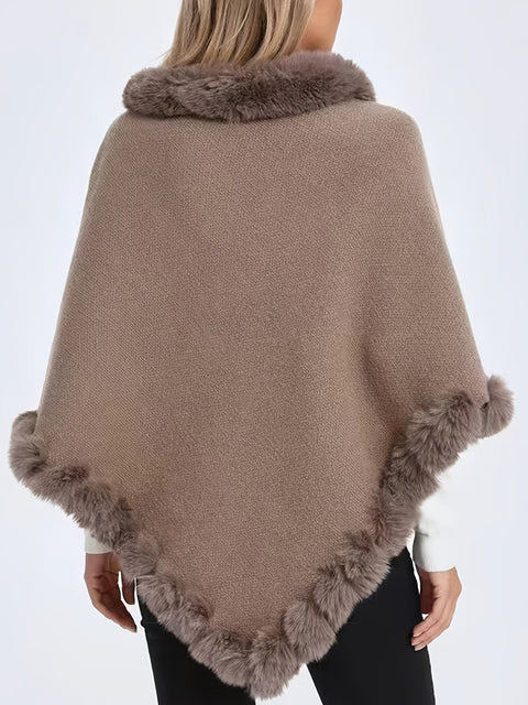 Luxe Dicke Strickpullover für Damen - Mit Kunstfellrand und schickem Pullover-Cape für den Winter