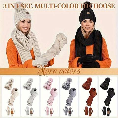 Lieke 3-in-1 Winterset – Warme Gebreite Mütze, Schal und Handschuhe