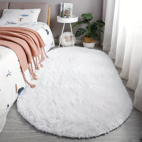 Plüsch Ovaler Teppich – Weicher und Stilvoller Teppich für Schlafzimmer und Wohnzimmer Dekoration