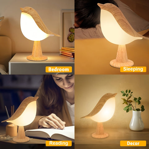 LED Vogel Lampe mit Aroma Diffuser – USB Aufladbare Nachtlampe und Leselampe mit 3 Farbtemperaturen