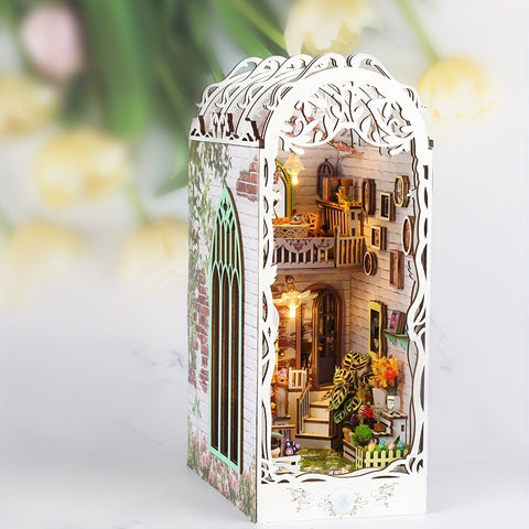 3D Holzpuzzle Haus – Weißes Blumenhaus mit Beleuchtung und Staubschutz