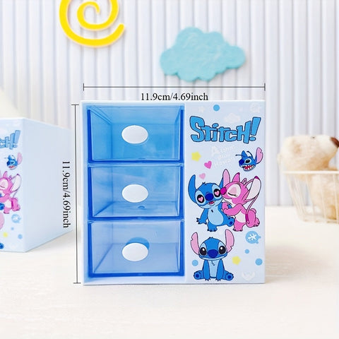 Disney Stitch Cartoon 3-Fächer Aufbewahrungsbox – Multifunktionale Organizer für Schreibtisch, Schmuck und Spielzeug