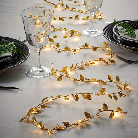 Goldene Blätter Lichterkette - Elegante Beleuchtung für Tischdekoration und Feiern
