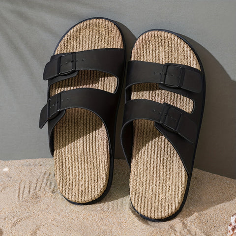 Stylische Herren Slipper – Atmungsaktiv mit Schnallenriemen und Rutschfester Sohle