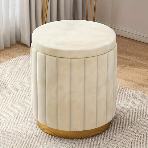 Nordic Chic Aufbewahrungs-Ottoman – Stilvoller runder Pouf mit Stauraum und Spiegeloberfläche