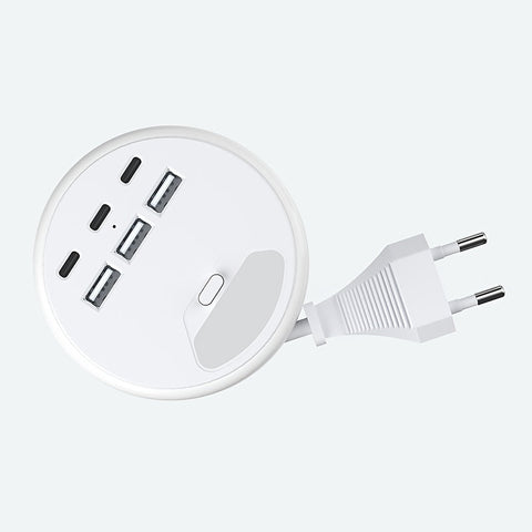 Multifunktionale Steckdosenleiste mit USB-Ladegeräten – 3 USB-A und 3 Type-C Anschlüsse, Ideal für Zuhause und Büro