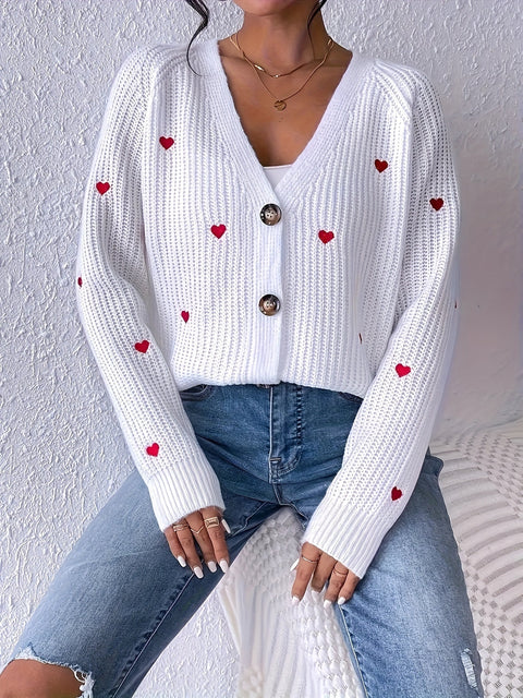Lune Bestickte Herzchen Cardigan – Stilvoll und Bequem für Frühling und Herbst