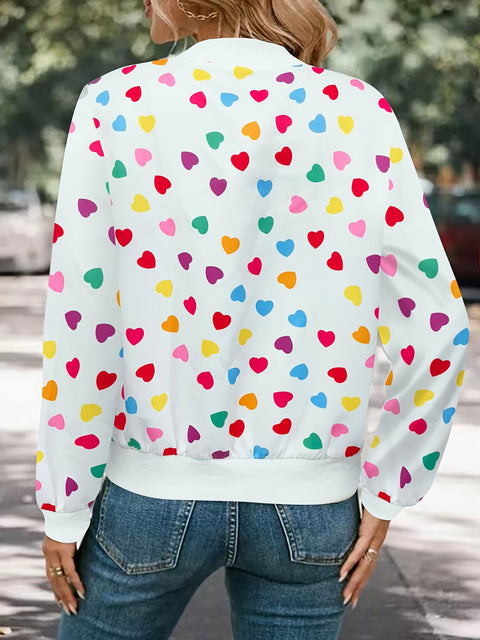 Fröhliche Herzchen Bomberjacke – Stilvolle und Bequeme Zip-up Jacke für Frühling und Herbst