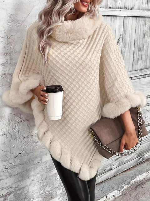 Luxe Dicke Strickpullover für Damen - Mit Kunstfellrand und schickem Pullover-Cape für den Winter